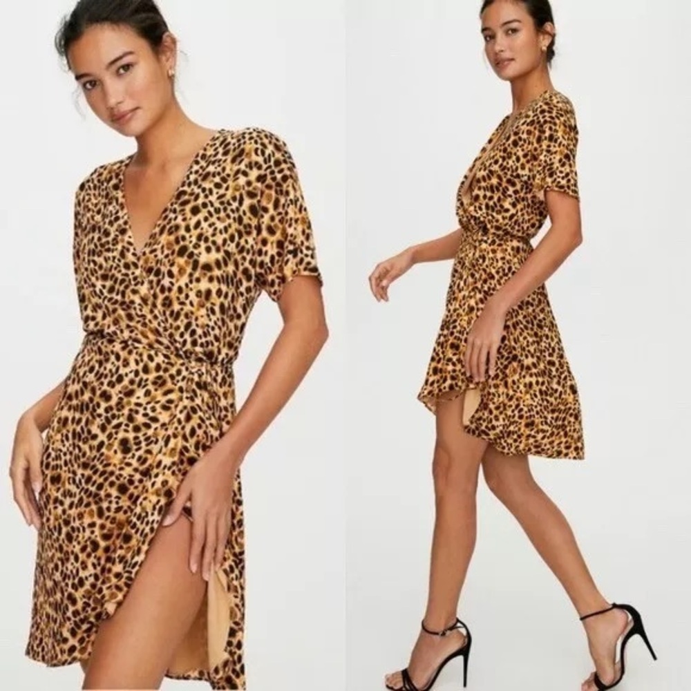 109. Babaton Leopard Print Wallace XS Wrap Dress